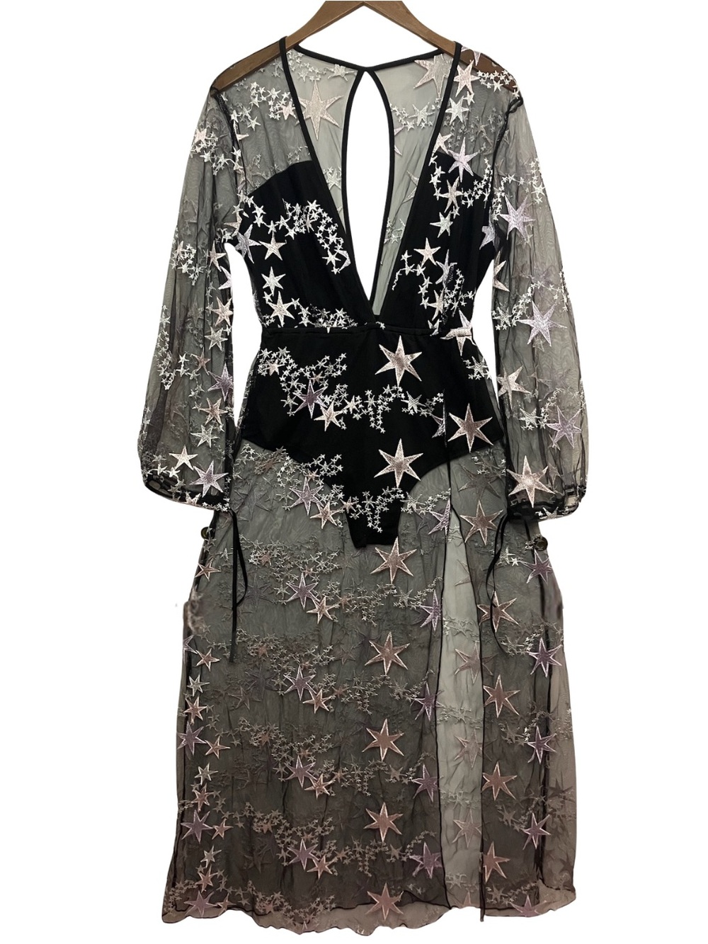 🩶 Sheer Embroidered Silver Star Dress 🖤